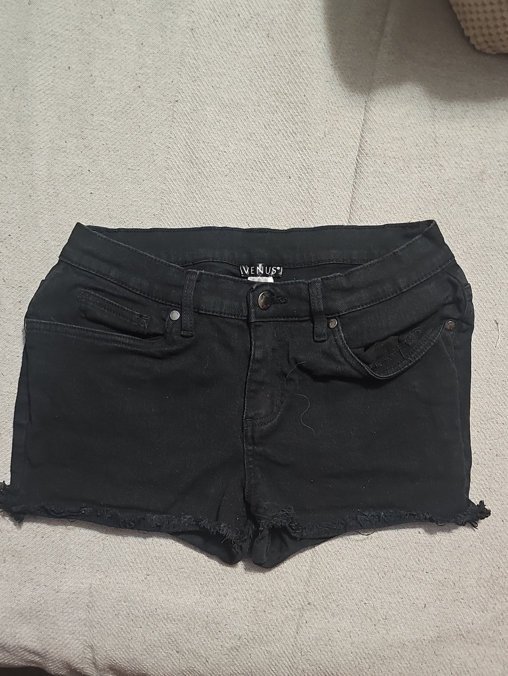 VENUS Black Frayed Hem Denim Shorts